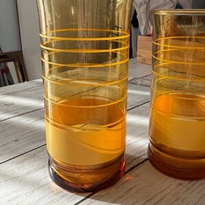 Vintage Golden Amber Glass Tumbler Set